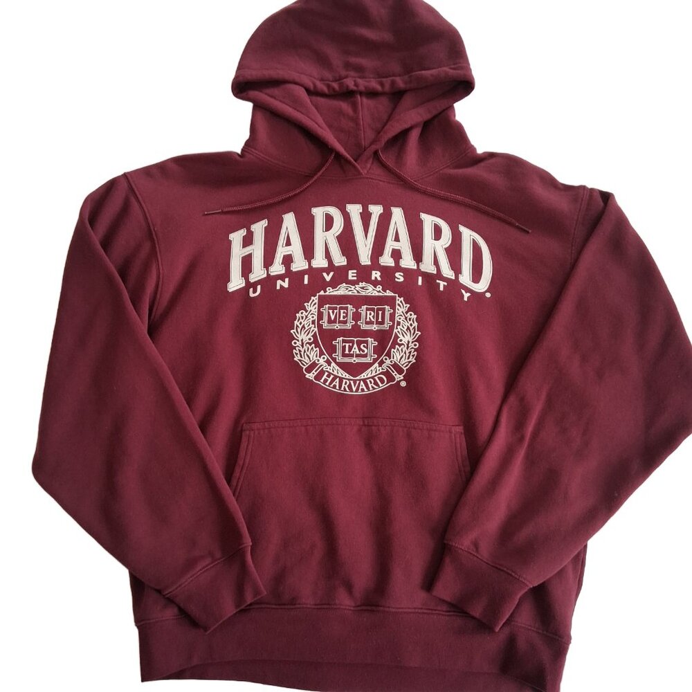 Harvard University Burgundy Hoodie w' Crest Pouch Pocket Unisex Size Large